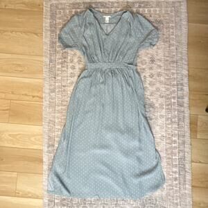 Sage Green Polka Dot Midi Dress Puff Sleeve Romantic Cottagecore Coquet - 6